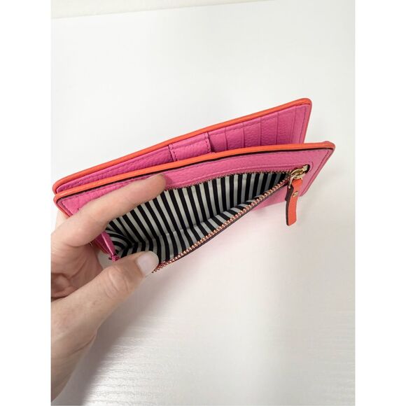Kate Spade Cobble Hill Stacy Wallet Tulip Pink Snap Wallet Orange Colorblock - Picture 7 of 12